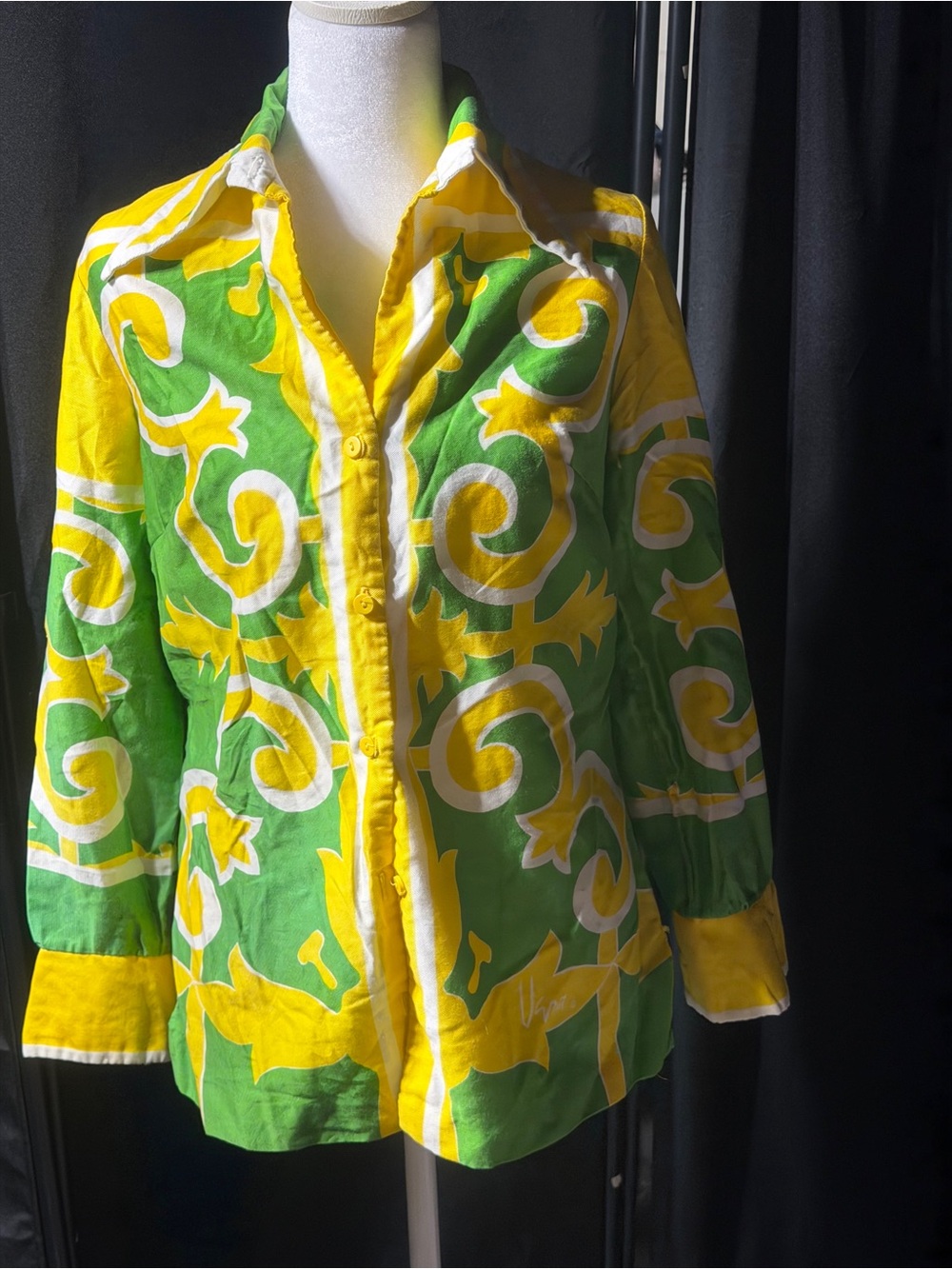 Vibrant Green & Yellow Printed Button-Front Blouse